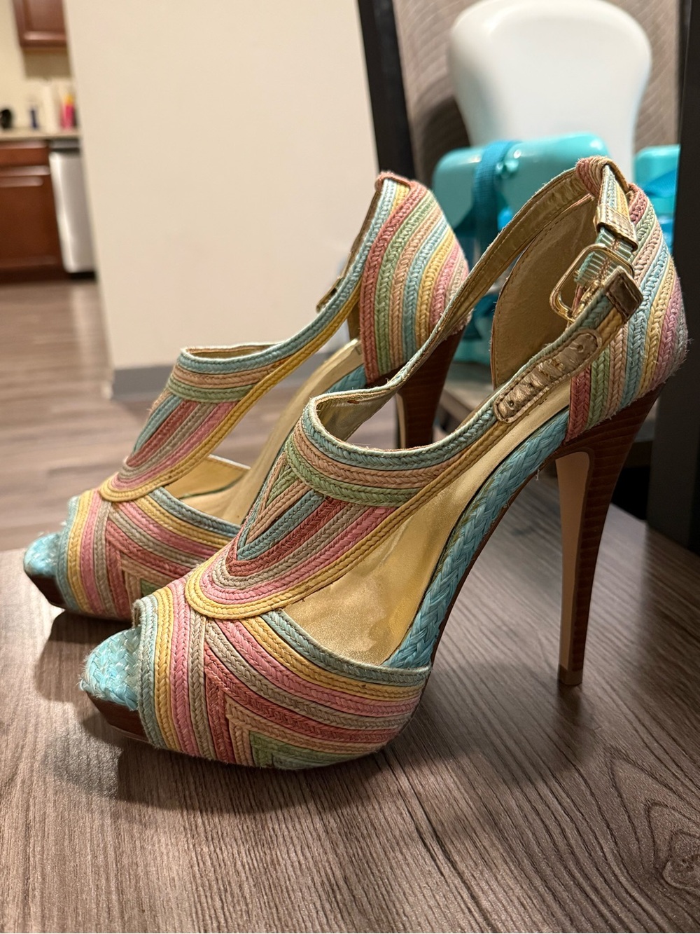 Bakers Multicolor Strappy Peep-Toe Heels